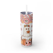 Halloween Boho Ghost Skinny Tumbler With Straw