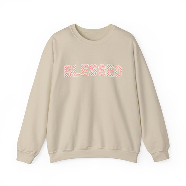 Retro Checkered Background Blessed Graphic Sweatshirt