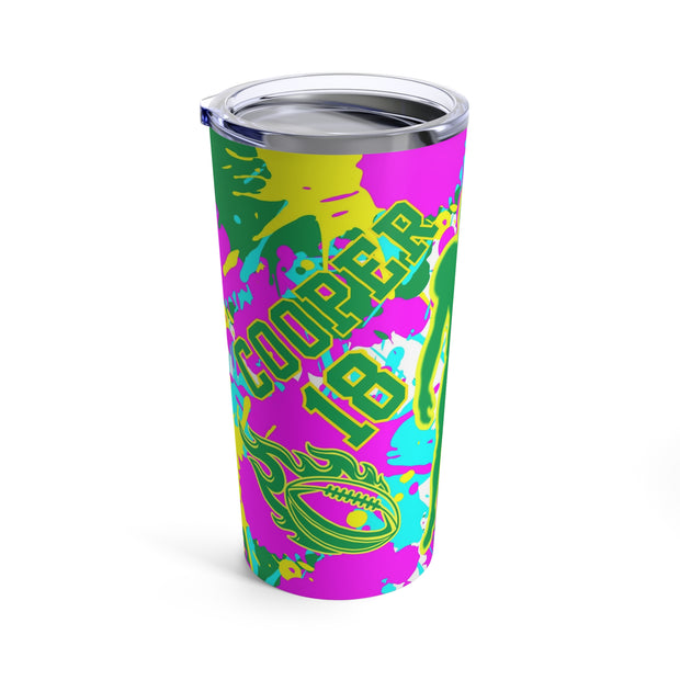 Personalized Neon Paint Splatter Football Player Sports 20 oz Tumbler