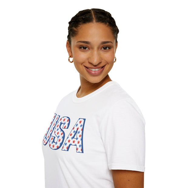 Red White and Blue USA with Stars Graphic T-Shirt