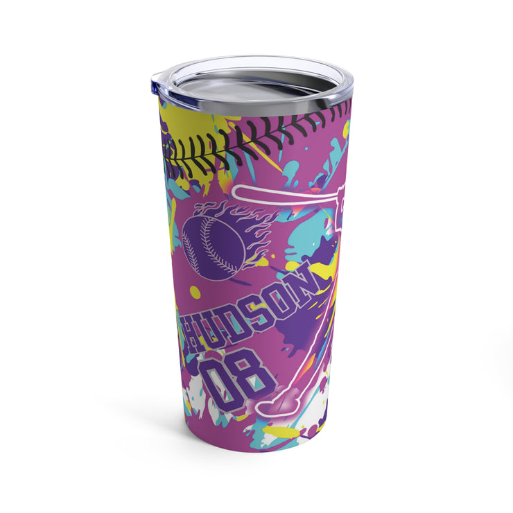 Paint Splatter Baseball Player Sports Tumbler, Personalized with Name, Number, Team Name, Custom Baseball Team Colors,