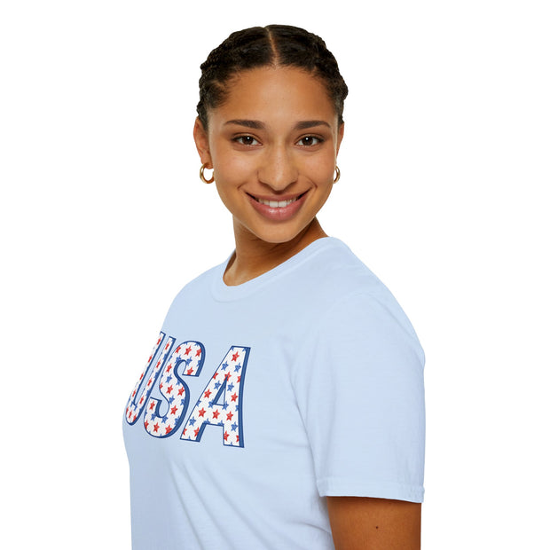 Red White and Blue USA with Stars Graphic T-Shirt