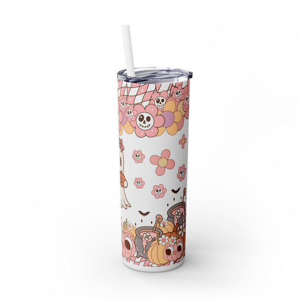 Halloween Boho Ghost Skinny Tumbler With Straw