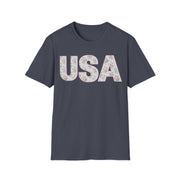 Pink and Blue Floral USA Graphic T-Shirt