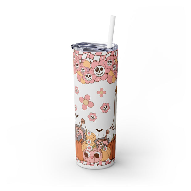 Halloween Boho Ghost Skinny Tumbler With Straw