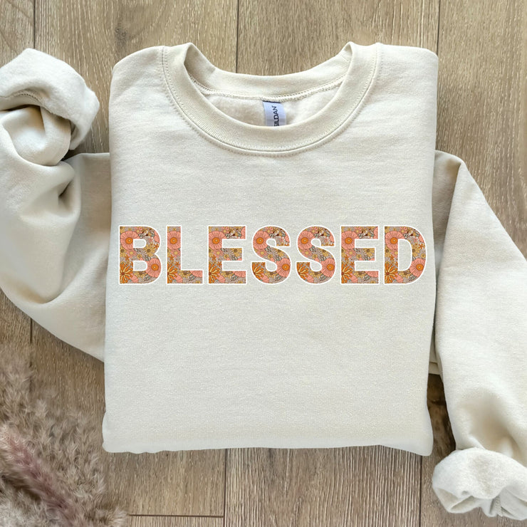 Retro Floral Blessed Graphic Sweatshirt