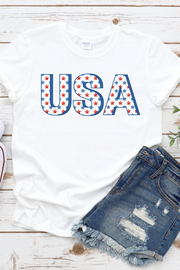 Red White and Blue USA with Stars Graphic T-Shirt