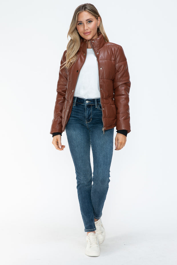 YMI Pocketed Zip Up Turtleneck Puffer Jacket